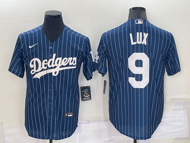 Men Los Angeles Dodgers #9 Lux Blue Stripe Throwback Nike 2022 MLB Jersey->denver broncos->NFL Jersey
